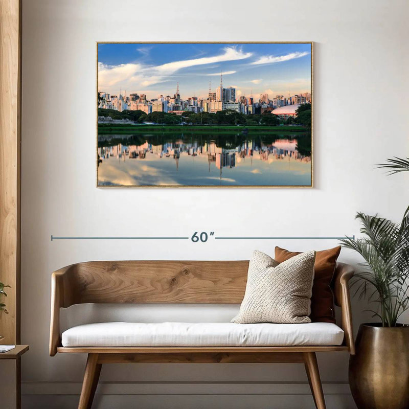 Horizon du parc d'Ibirapuera, Cadre flottant en bois naturel, 43 po x 29 po