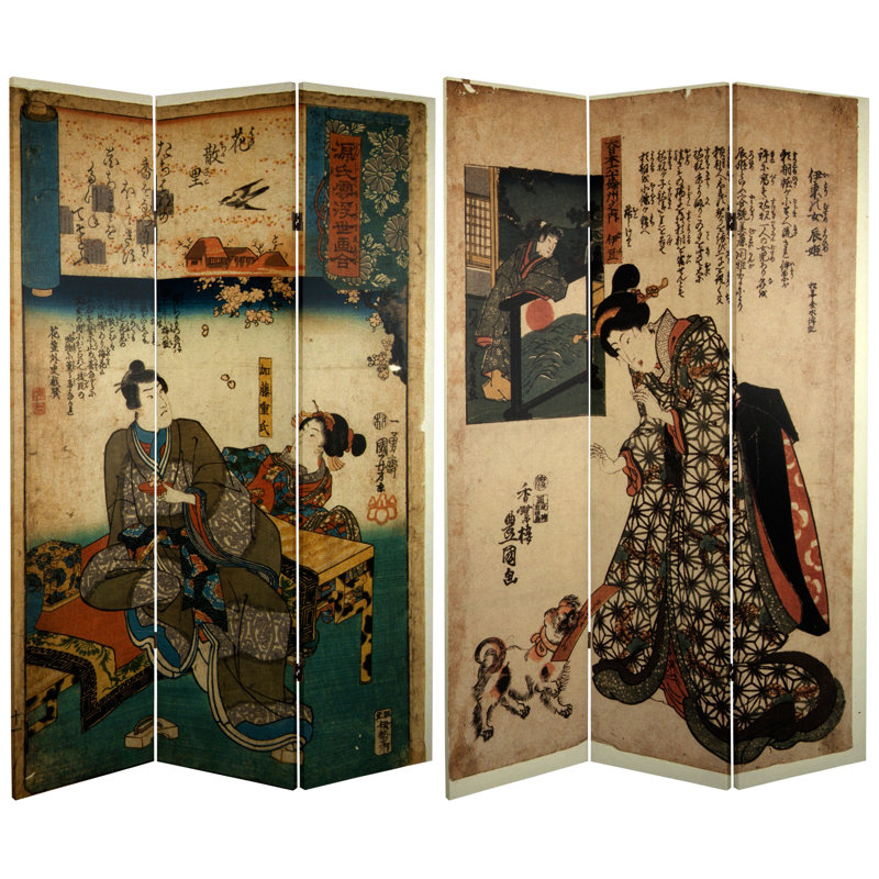 72" x 48" Japanese Double Sided Figures 3 Panel Room Divider