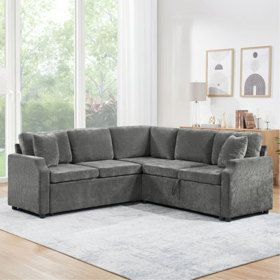 Canapé-lit modulaire en forme de L Canapé modulaire rembourré en L de 81,9 po avec canapé-lit et compartiment de rangement caché pour le salon, gris