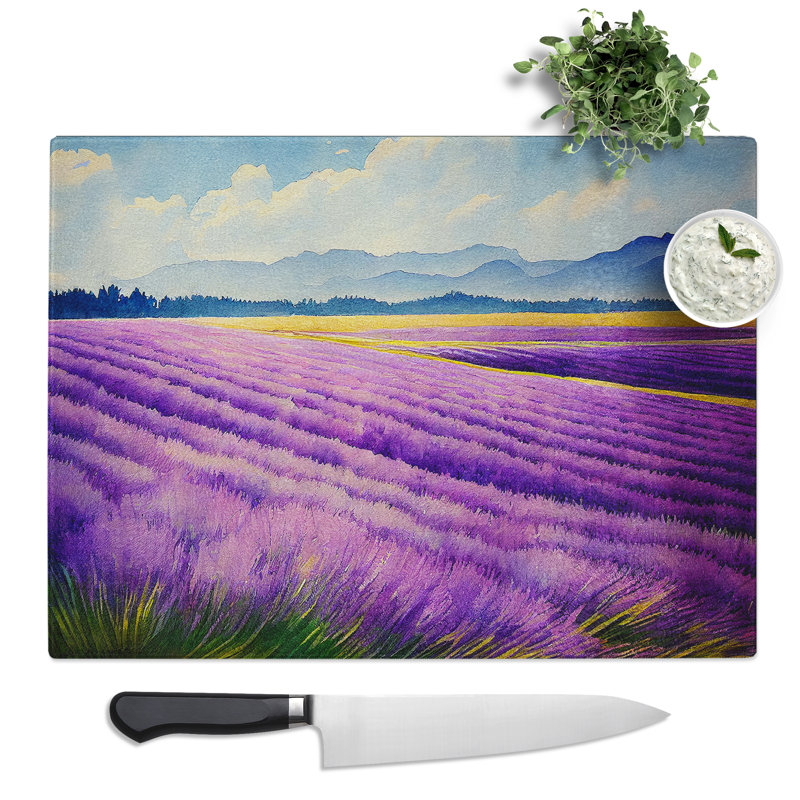 Watercolour Lavender Field Vol.4  Glass Chopping Board