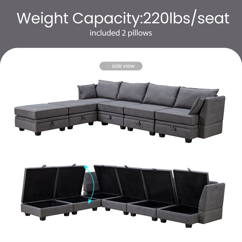 Jocimar Upholstered Sectional, Gray 100% Linen
