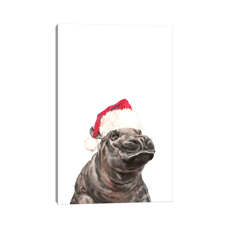 Christmas Baby Hippo by Big Nose Work - Wrapped Canvas Print, 20.32 cm H x 30.48 cm W