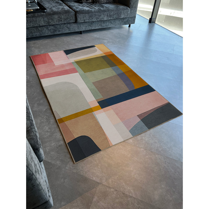 Multi-Colored Mixed Abstract Shape Patterned Modern Decorative Rug, Rectangle 4'7.12" x 6'6.74"