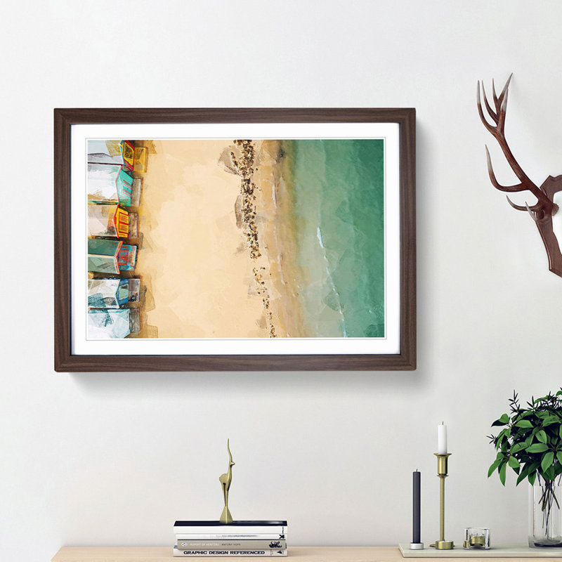 Beach Huts on Brighton Beach in Abstract - Picture Frame Photograph Print, Walnut Framed, 62cm H x 87cm W x 2cm D