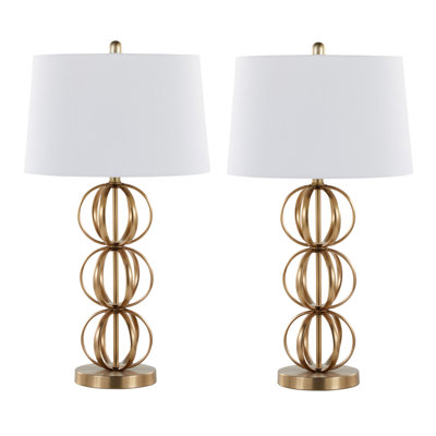 Ensemble de 2 lampes de table contemporaines en métal doré avec abat-jour en lin blanc