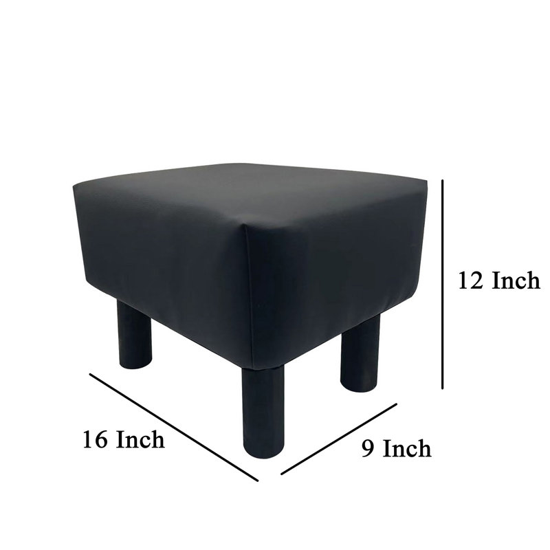 Ensemble de 2 repose-pieds Ginni, similicuir noir, assise souple, pieds en bois