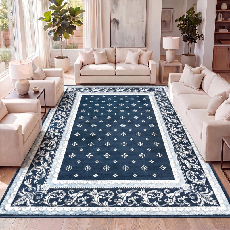 Tapis bleu marine / bleu Reilly, Rectangle 7 pi 8 po x 10 pi