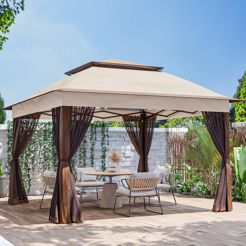 Pavillon de jardin portatif en métal de l 11 pi x P 11 pi, Beige