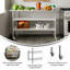 Table de travail commerciale en acier inoxydable avec deux tablettes et roulettes-110963486