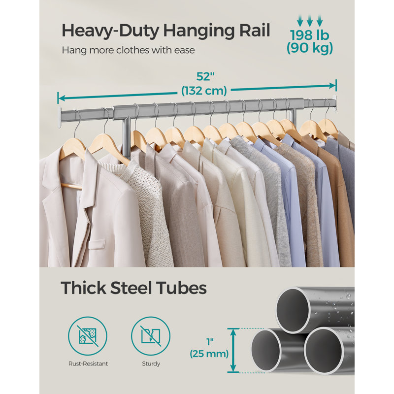 Ahmoni 132cm Rolling Clothing Rack, Grey