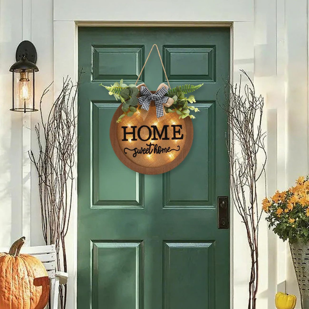12" F-White Farmhouse Wooden Welcome Sign, Front Door Wreath Hanger Rustic Decor