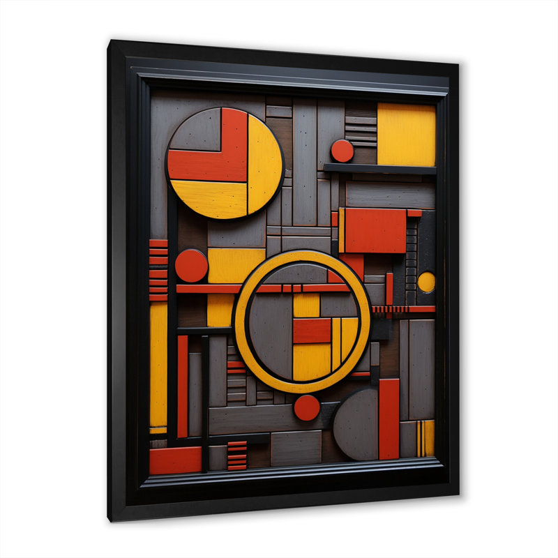 Retro Geometry In Yellow And Red I - Modern Geometric Canvas Print, 40" H x 30" W x 1.5" D, Black Single Picture Framed