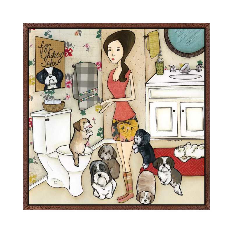 For Shihtz Sake by Jamie Morath - Painting on Canvas, Classic Brown Wood Framed, 93.98 cm H x 93.98 cm W