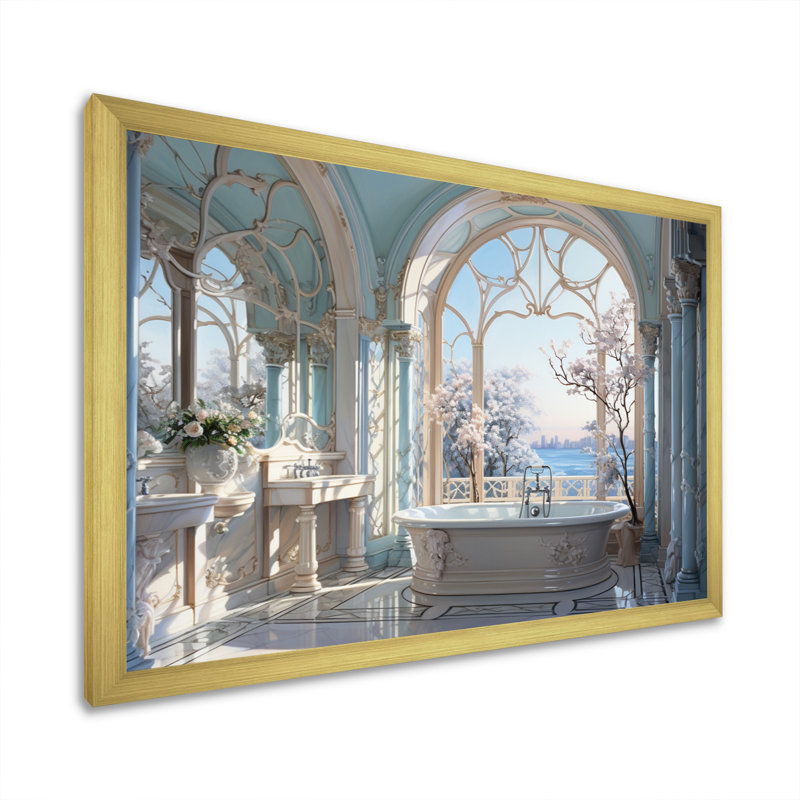 Impression sur toile, salle de bain et toilette - élégance éthérée, H 34 po x l 44 po x P 1,5 po, Encadrement doré