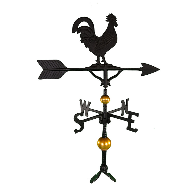 Deluxe Black Aluminum Rooster Weathervane with Gold Accents