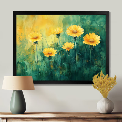 Golden Meadow in Greens and Yellows Realism - Pissenlit, art mural