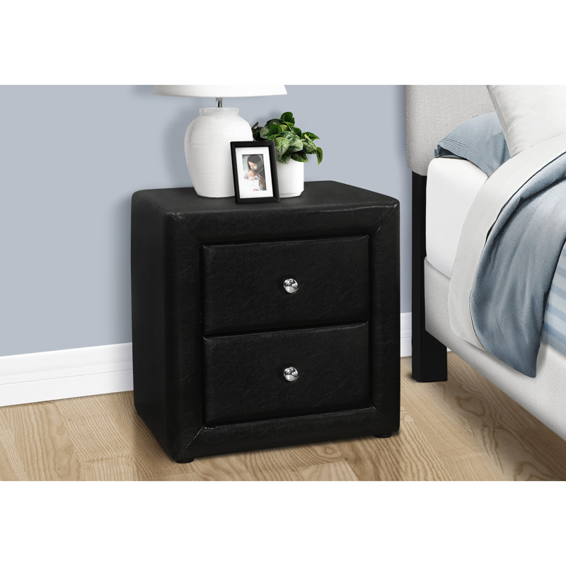 Table de chevet avec revêtement en similicuir noir, idéale pour le rangement dans la chambre à coucher, transitionnel, l 20,5 po x P 16,3 po H