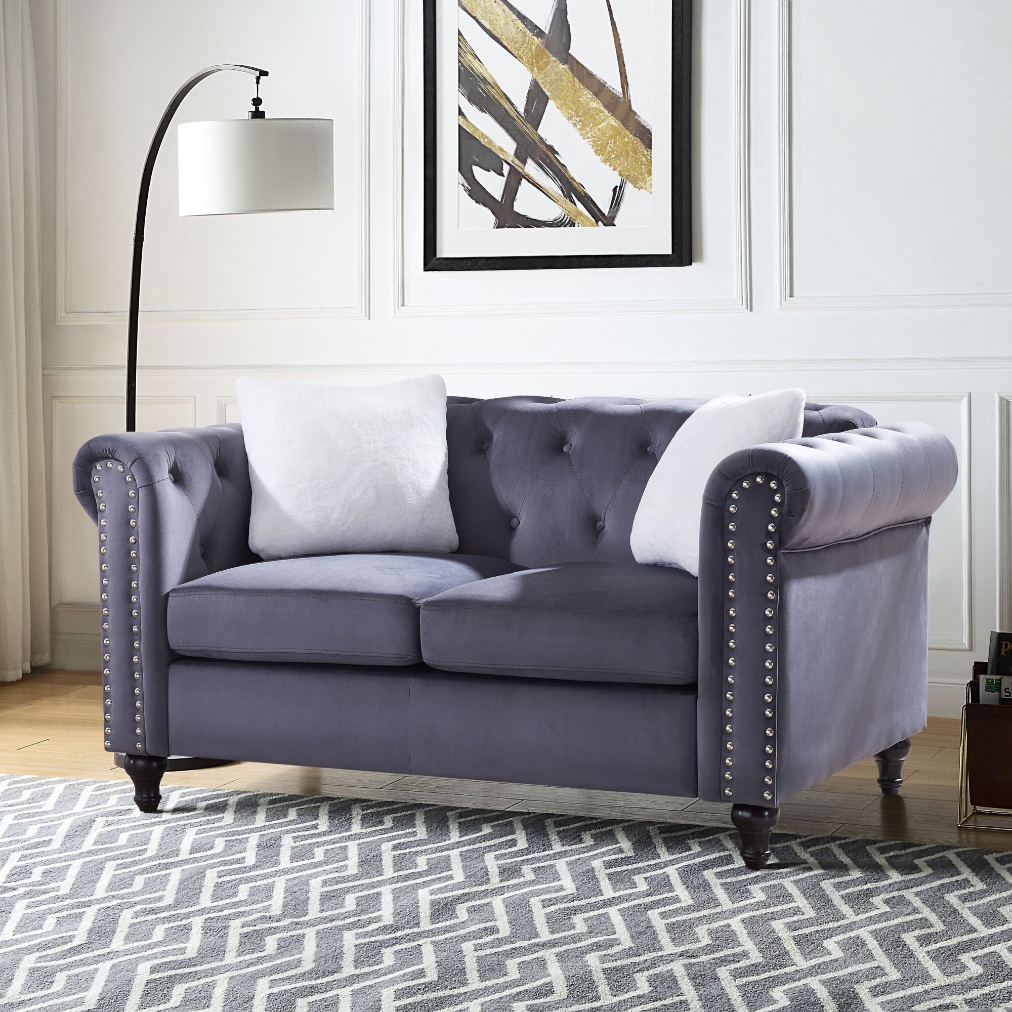 Kalexy Upholstered Sofa Rosdorf Park Fabric: Gray Velvet