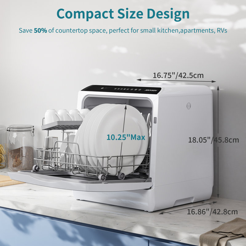 16.8" 50 dBA Portable Countertop Dishwasher with 5L Built-in Water Tank