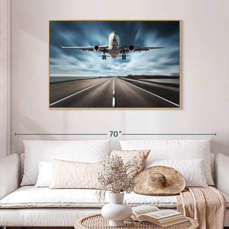 Avion de piste, Cadre flottant en bois naturel, 46 po x 31 po