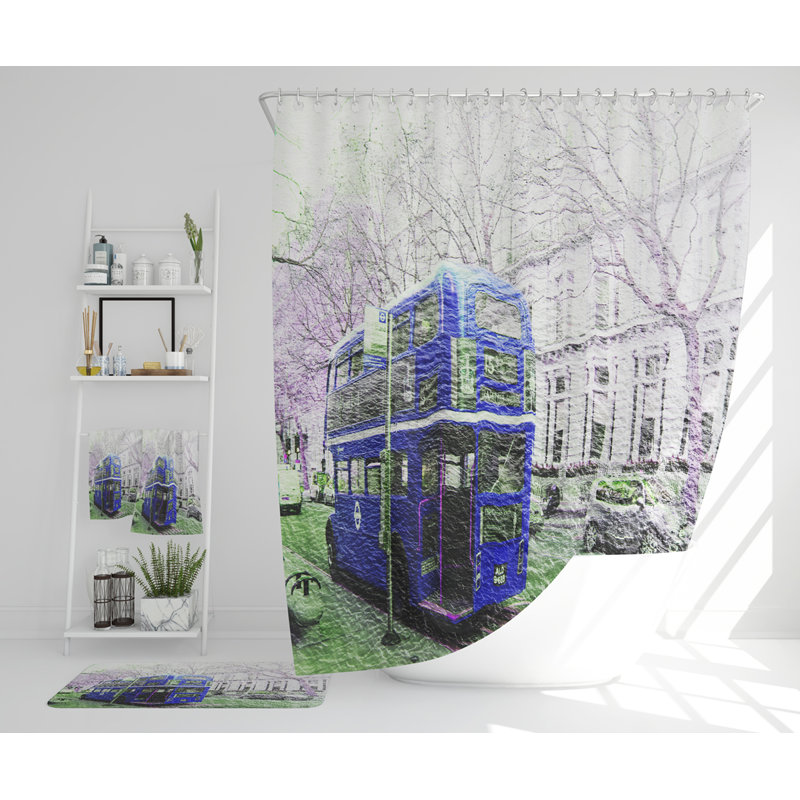 Niliyah Polyester Shower Curtain Set, Blue