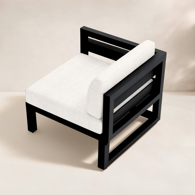 Smith Outdoor Left Arm Lounge Chair with Sunbrella Cushions, Cast Lagoon Sunbrella® Plainweave, Black