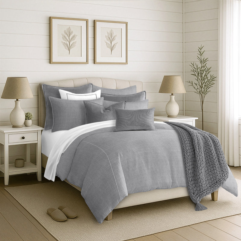 Ensemble d'édredon 5 pièces Bedford, Gris, Édredon grand + 2 taies décoratives + 2 coussins