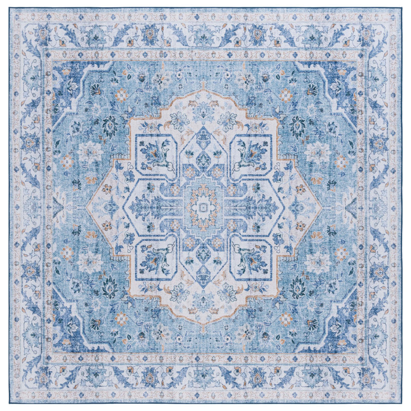 Sandin Oriental Power Loom Blue Area Rug, Square 122cm