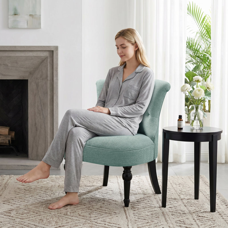Chenille Upholstered Button Tufted Wingback Side Chair, Teal