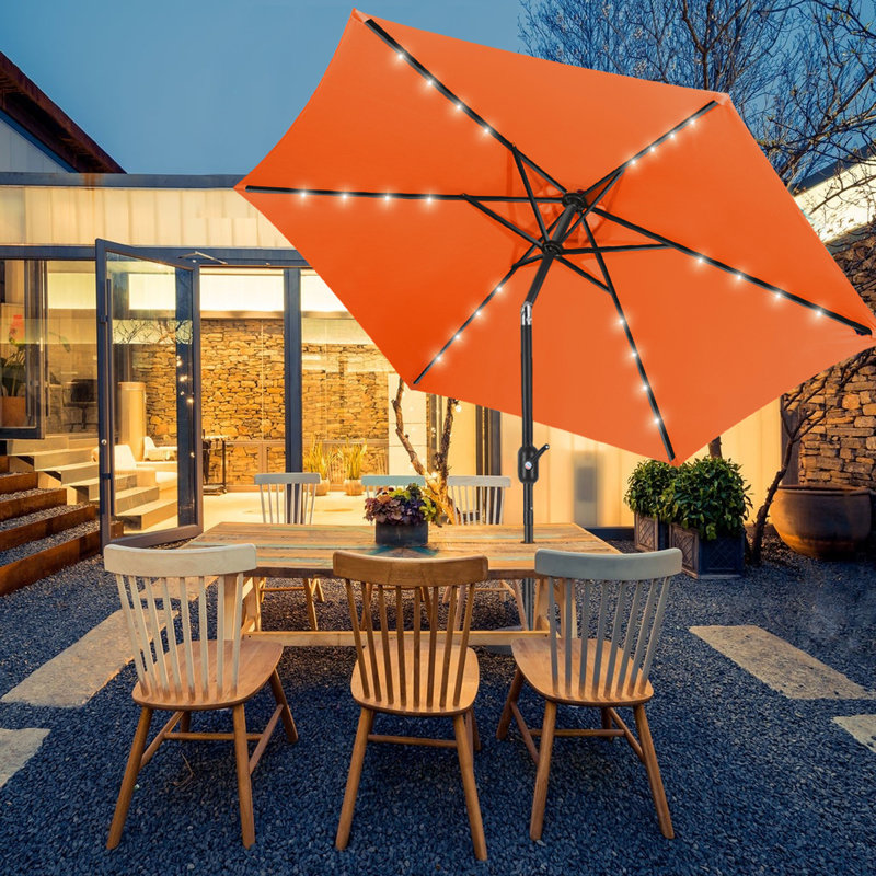 90'' Lighted Market Umbrella, Coral/Red