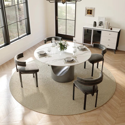 Modern Sintered Stone Round Dining Table With Pedestal Base