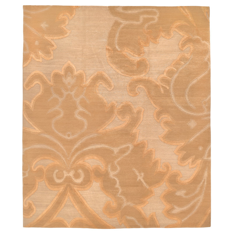 Implied Damask Area Rug in Beige/Gold/Neutral, Rectangle 3' x 5'