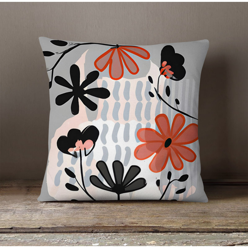 Throw Pillow With Insert, Gray/Red Floral 2, 18"H x 18"W