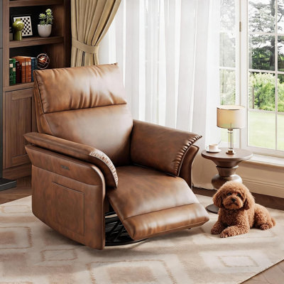 Power Swivel Rocker Recliner, Nursery Glider Chair with USB Ports, Orange