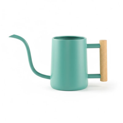 0.27gal. Gray Metal Small Indoor Watering Can - Long Spout, Real Wood Handle