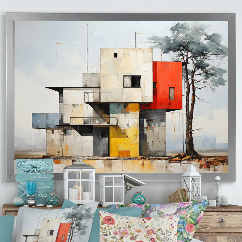 De Stijl Cubic Barn Horizion, H 34 po x l 44 po x P 1,5 po, Cadre simple argenté
