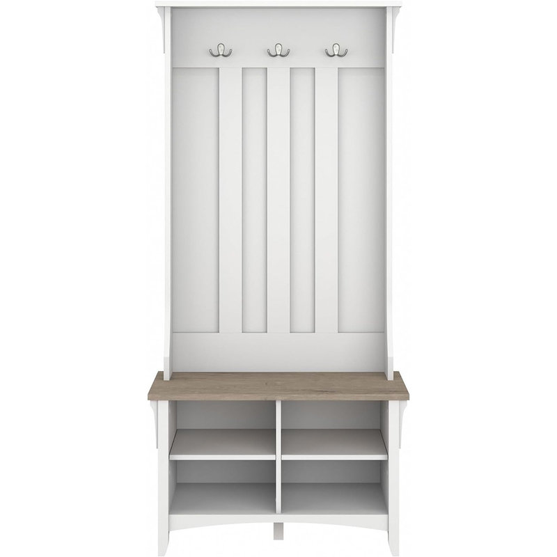 Hall Tree 31.73'' Wide with Bench and Shoe Storage, White