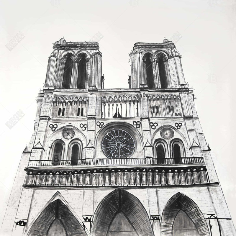 Reproduction sur toile de la cathédrale Notre-Dame de Paris, Toile tendue, H 12 po x l 12 po