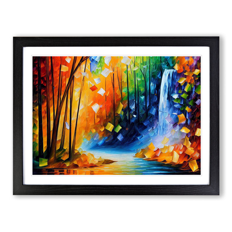 Glimmering River Waterfall - Framed Print, Black, 46cm H x 64cm W x 2cm D