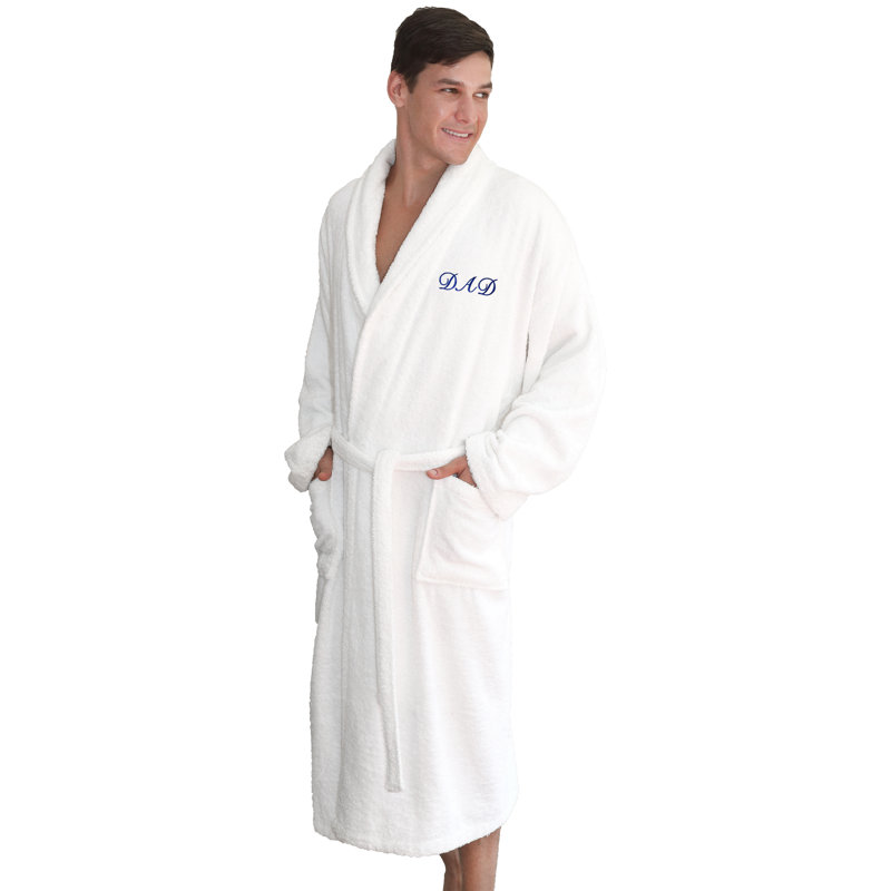 Peignoir en chiffon de genre 100% coton dad, Petit / Moyen, Blanc / Bleu marine