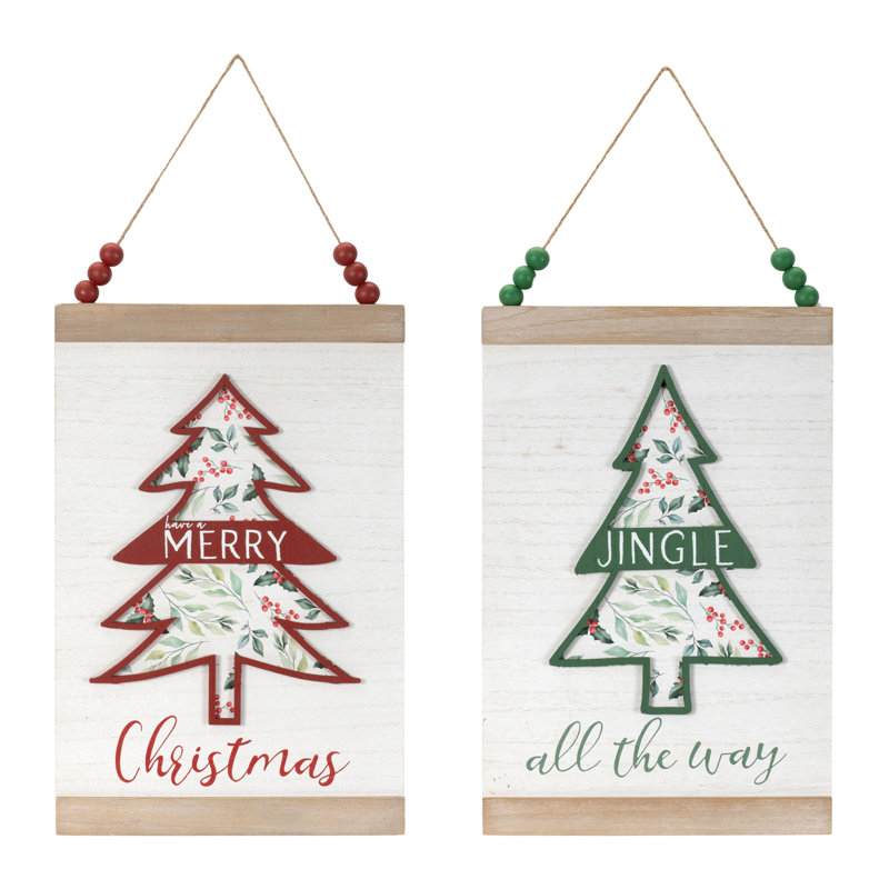 Bannière joyeux Noël en bois perlé (ensemble de 2)