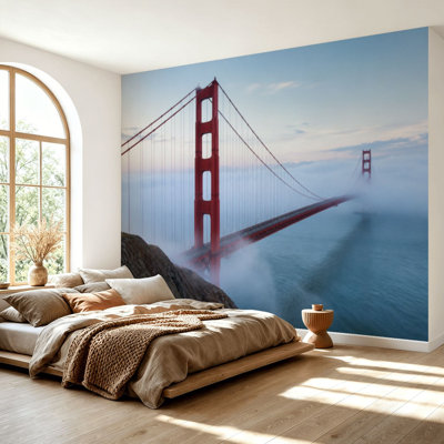 Wall Mural Peel and Stick Wallpaper Golden Gate Bridge low fog San Francisco Self-Adhesive Removable Contact Paper Wall Decor for Living Room Bedroom 69"H x 96"W