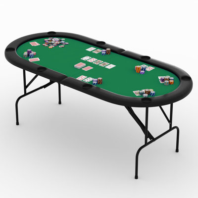 8-Player Collapsible Poker Table – Casino-Grade Green Felt, Padded Rails & Cup Holders, Portable Texas Holdem Table for Home Game Room