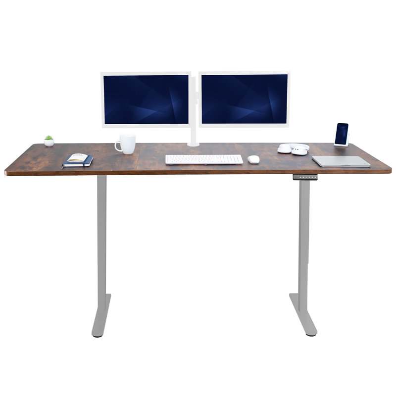 Bureau debout à deux moteurs Vivo Electric, L 82,7 po, Gris, Brun rétro