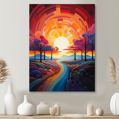 «Geometric Sunset Colorful Country Road - Forest», art mural