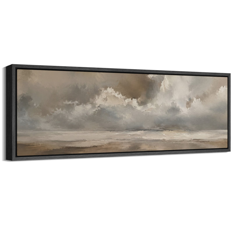 «Stormy Ocean Wave Cloudscape Neutral Coastal», impression sur toile encadrée, H 20 po x l 60 po x P 1,5 po, Noir