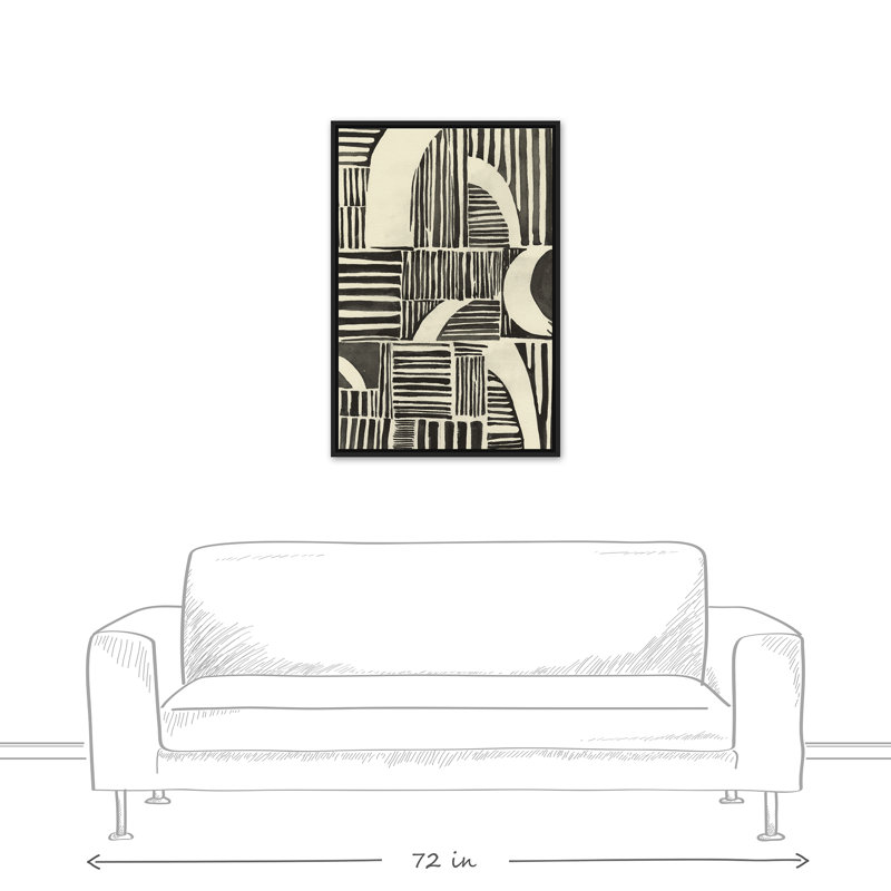 Neutre lignes abstraites - peinture, Toile à cadre flottant noir, H 37,75 po x l 25,75 po x P 1,75 po