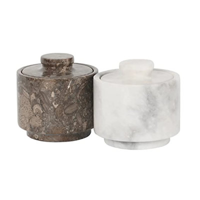 Handmade Marble Salt Cellar Set with Lidded Pieces for Elegant Kitchen Decor