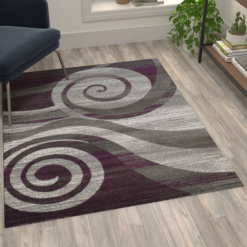 Tapis à motif de tourbillon moderne Aliodja, Rectangle 4 pi x 5 pi