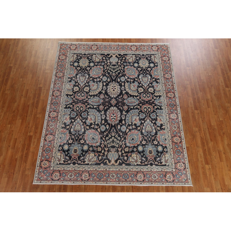 Tapis floral floral bleu marine noué à la main Ziegler